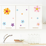 可移除墙贴纸贴画厨房餐厅柜门冰箱贴空调贴花可爱卡通五色小花朵