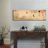 写生蛱蝶图 新中式横幅花鸟做旧国画装饰画 客厅餐厅茶室壁画挂画