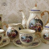 欧式复古宫廷鎏金陶瓷奢华象牙瓷整套咖啡具茶具 英式下午茶具