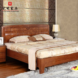光明家具 进口水曲柳双人床1.8米全实木床现代中式卧室实木家具床