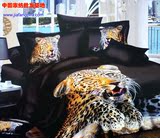 外贸纯棉床品 个性3D油画全棉活性印花床上用品四件套 金色豹子