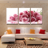 雅意无框画三联客厅卧室装饰画沙发背景墙壁画挂画墙画粉红玫瑰花