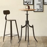 美式复古铁艺咖啡厅桌椅可升降休闲实木酒吧桌椅高脚吧台桌椅凳子