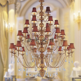 高档美式全铜客厅水晶蜡烛吊灯复式楼梯中空别墅酒店大厅工程灯具