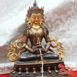 藏传佛教尼泊尔手工打造密宗佛像 紫铜鎏金 长寿佛佛像 7寸