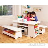 原单出口儿童家具玩具桌实木收纳i游戏桌1桌2椅长条凳 白色