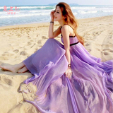 女神海边度假必备沙滩裙吊带抹胸露背长裙紫色仙女波西米亚连衣裙