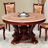 厂家火锅电磁炉餐桌圆形大理石桌面转盘中式实木橡木餐桌椅组合
