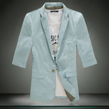 2015夏季新款亚麻七分袖薄款修身有加大码西服男装外套西装男
