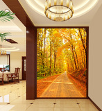 3D秋天树林立体玄关走廊壁纸 客厅背景墙纸壁纸现代简约过道壁画