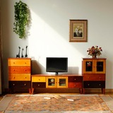 美式乡村实木家具客厅彩色斗柜 电视柜 床头柜收纳柜 实木家具