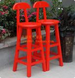 厂家定制 红色实木酒吧椅 实木吧凳 吧台椅 实木 酒吧凳 高脚椅