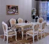新古典欧式长方型餐桌 仿古实木质橡木长方形饭桌美式餐台椅组合