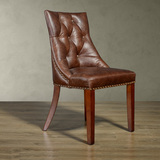 [W]美欧式实木家具咖啡椅汉尼顿进口头层牛皮无扶手餐椅子