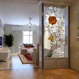 艺术玻璃屏风现代客厅玄关隔断双面透光深雕装饰玻璃*牡丹花开