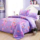 邦德家纺 全棉斜纹印花床上用品四件套 紫色花卉紫罗兰纯棉套件