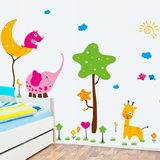 儿童卧室房间装饰墙贴画 卡通贴纸背景贴花 可移除宝宝墙贴小动物