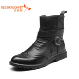 红蜻蜓男鞋 冬季新款正品商务休闲男士英伦布洛克短靴皮靴子男靴