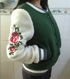 韩国东大门刺绣花朵羊羔绒毛线拼接学生加厚棉衣棒球服毛呢外套女