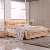 皮床软床 真皮床小户型双人床1米8齐边床进口头层皮床1.5米小户床