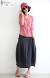 2015夏装新款 韩版复古文艺范 休闲修身V领去七分袖棉麻衬衫 女装