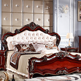 美式真皮婚床 1.8m2.4米欧式全实木床 新古典深色描金大床双人床