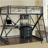 2014新款 美式现代铁艺高架床 多功能书桌床铺组合 书房上床下桌