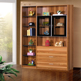 现代简约书柜木质带玻璃门  抽屉书架三门1.2米组装书房家具特价