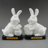 陶瓷生肖十二12生肖陶瓷属相一对白玉兔子摆件工艺品摆设办公桌