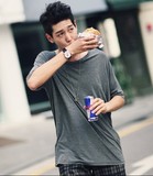 夏季 2016韩版英伦新短款时尚潮男装蝙蝠衫圆领5分中袖T恤