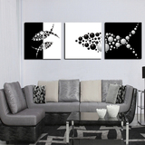 现代简约装饰画客厅沙发墙壁画三联水晶无框画抽象黑白鱼楼梯挂画