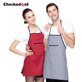 韩版围裙厨房家居情侣围裙蛋糕Checkedout咖啡店服务员工作服围裙