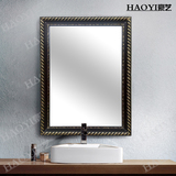 银镜卫生间壁挂梳妆镜方形装饰镜子特价实木中式浴室镜洗手间防潮