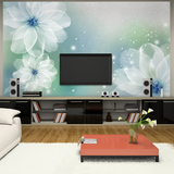电视背景墙壁纸壁画客厅墙纸无纺布3d立体简约时尚水晶白莲花