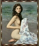 3D钻石画油画人物 裸女画 沙滩美女 树脂方钻满钻钻石绣DIY