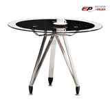 钢化玻璃圆桌洽谈桌餐桌休闲圆桌咖啡桌黑色简约时尚不锈钢会议桌