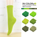 中统糖果色春夏薄纯棉男袜短袜女士绿色军绿芥末纯色彩色素色袜子
