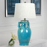 欧式蓝色时尚灯具创意复古陶瓷台灯美式书房客厅灯简约卧室床头灯