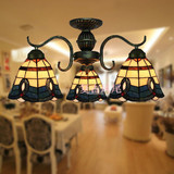 东南亚风格复古3头吸顶灯 卧室书房客厅餐厅凤尾蒂凡尼灯具灯饰
