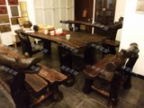 户外庭院用品防腐木古色古香厚重型/碳化原木桌椅清漆/休闲个性桌