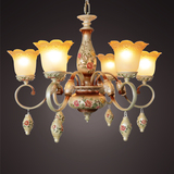 欧式灯具树脂彩绘雕花客厅吊灯六头美式田园复古餐厅灯卧室灯具
