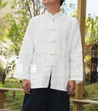 中国风男士唐装长袖男汉服亚麻男装中式服装宽松夏季亚麻上衣