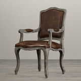 法式仿古做旧餐椅出口美国原单进口头层牛皮实木扶手椅现货bonnyL