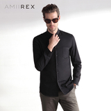 AMIIREX秋新款男士衬衫纯色翻领修身圆弧拼接长袖衬衣男81480028