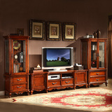欧式客厅家具 美式实木电视柜 视听柜 地柜 2米长地柜 整装