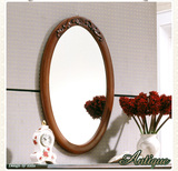 欧式美式实木时尚圆型化妆镜浴室梳妆台镜子挂镜壁挂