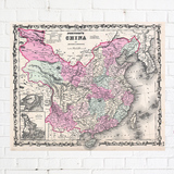 1861年中国英文地图 装饰画挂画壁画 美家经典家居客厅豪华无框画