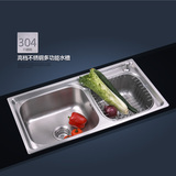 广东欧派 厨房不锈钢水槽双槽一体加厚带水龙头 洗菜盆水盆洗碗池