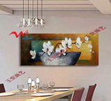 无框画客厅餐厅玄关装饰画厚油机理纯手绘油画单幅立体画百合花
