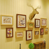 美式乡村复古组合照片墙创意鹿头相框墙客厅餐厅背景墙装饰框包邮